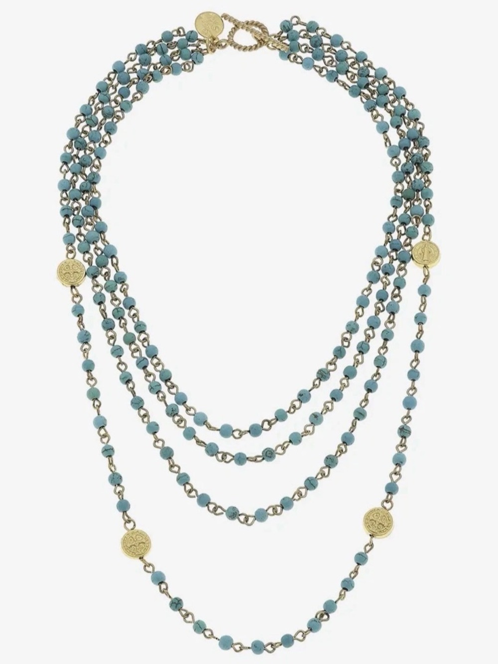 Susan Shaw Turquoise Linked Necklace 24K TPG Statement Jewelry New